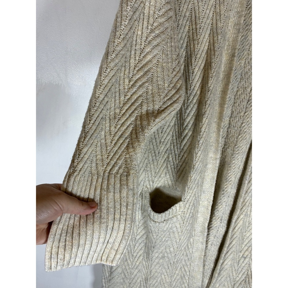 Ophelia Roe XL Cream Chevron Knit Long Open Front Cardigan Pockets - Picture 3 of 6